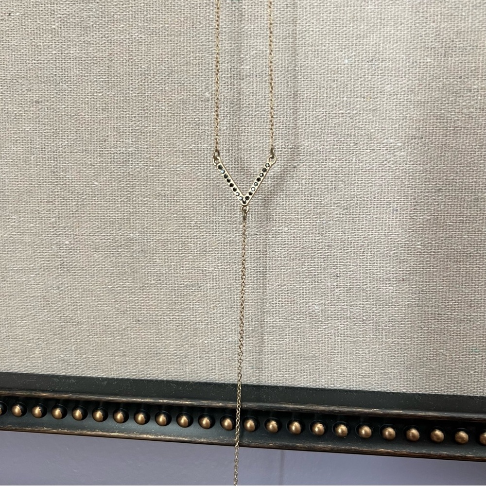 Long Gold ‘V’ Necklace with Black Stones